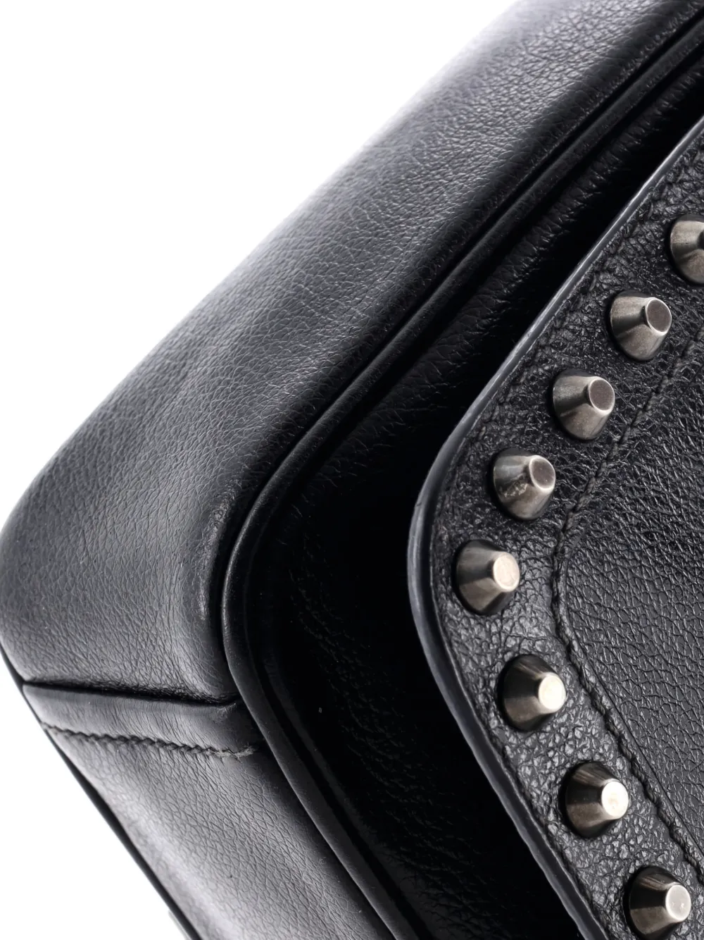 Pre-owned Prada Chain Flap Bag Studded Glazed Calfskin Medium Crossbody Bag In Black