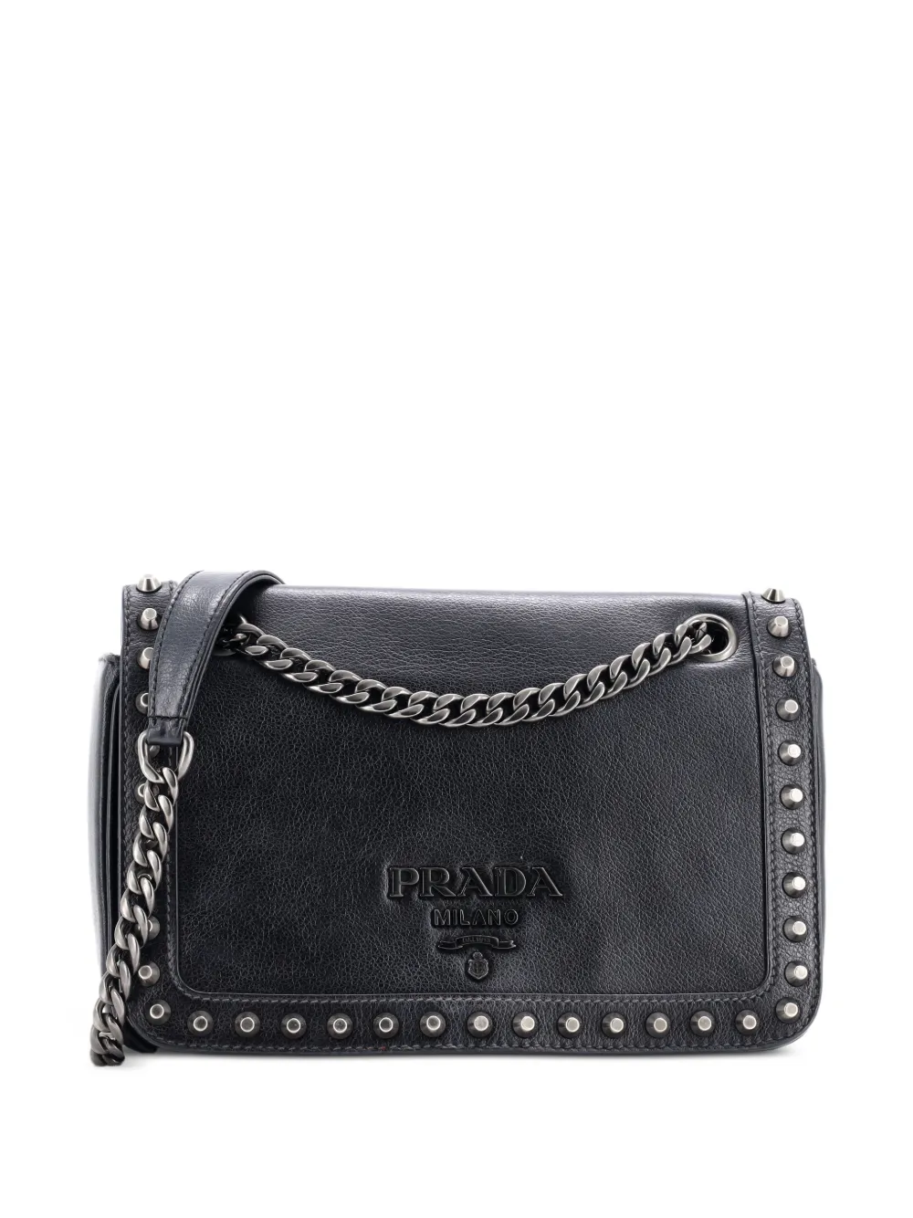 Prada Pre-Owned Chain Flap Bag Studded Glazed Calfskin Medium crossbody bag - Nero