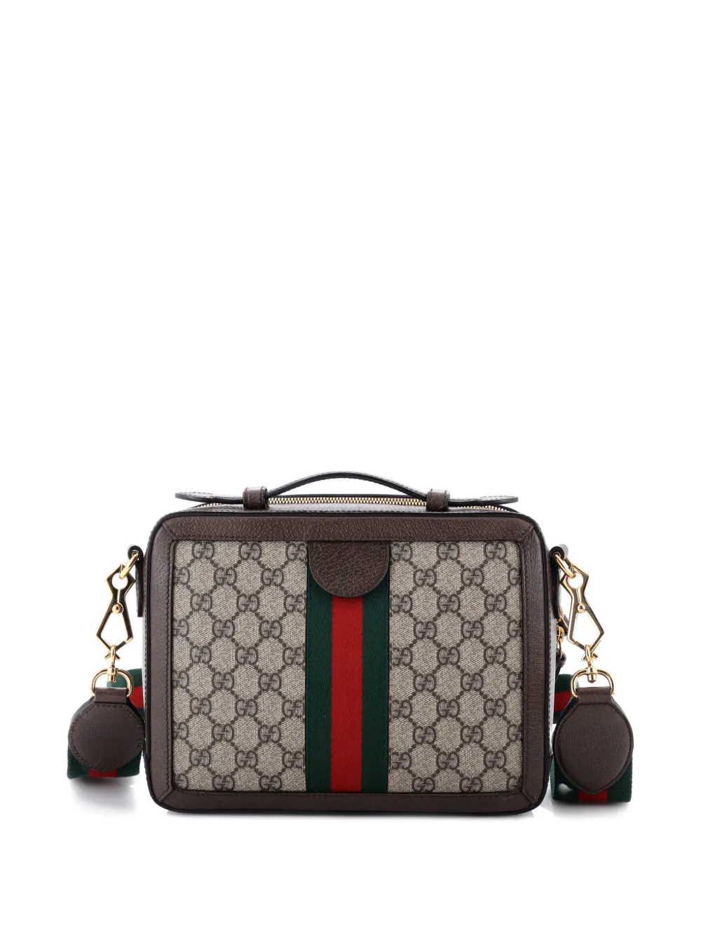 Pre-owned Gucci Ophidia Zip Around Camera Bag Gg Coated Canvas Small Shoulder Bag In Brown