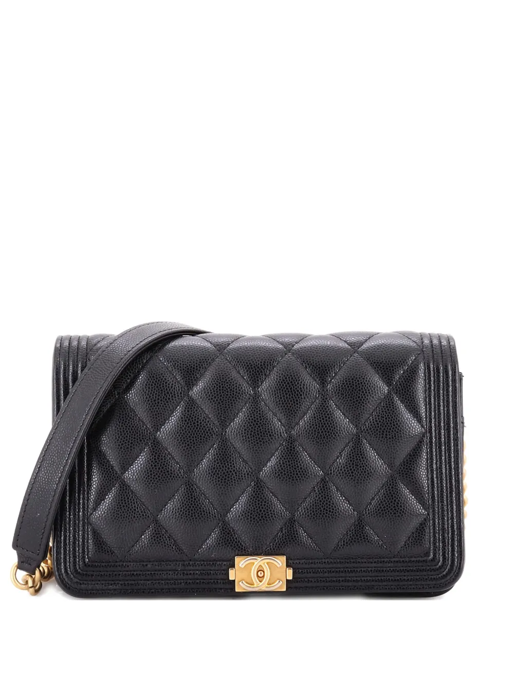 CHANEL Pre-Owned Boy Wallet on Chain Quilted Caviar crossbody bag - Nero