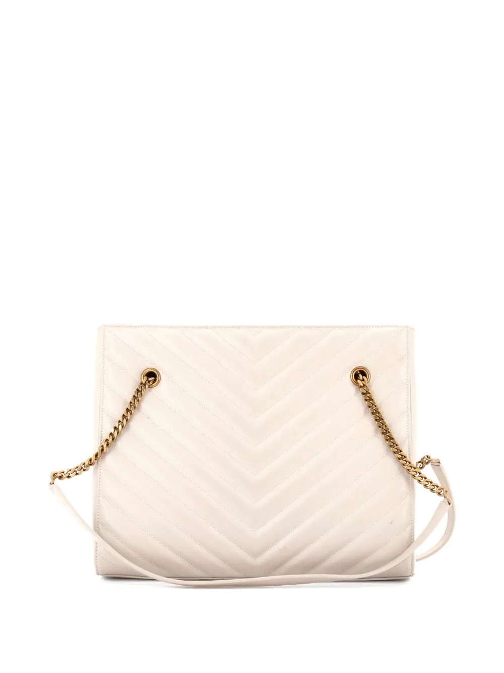 Pre-owned Saint Laurent Tribeca Shopping Matelasse Chevron Leather Medium Tote Bag In Neutral