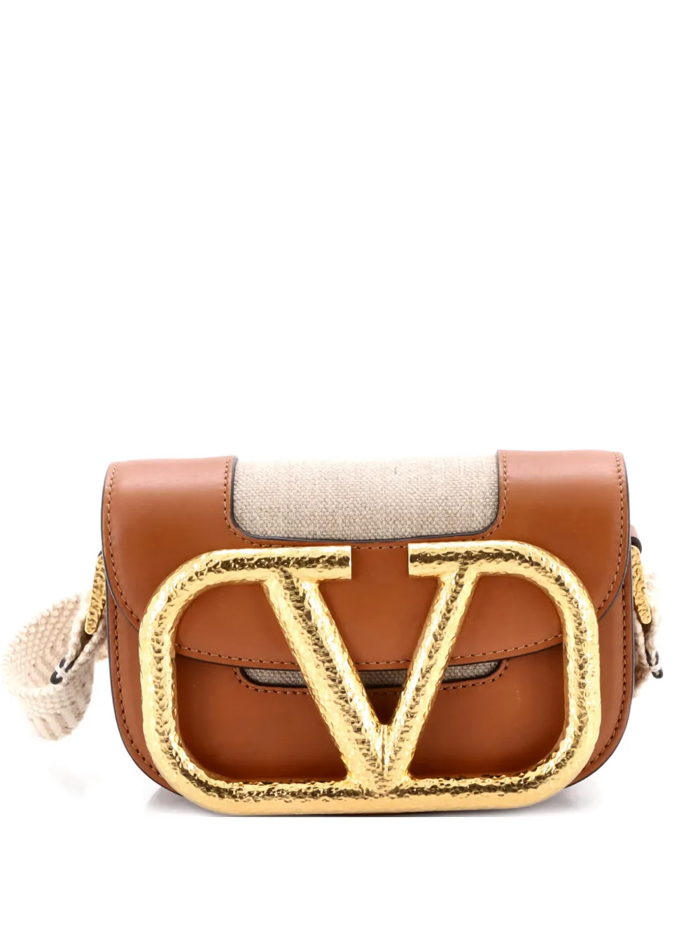 Valentino Garavani Pre-Owned Supervee Linen with Leather Small crossbody bag - Marrone