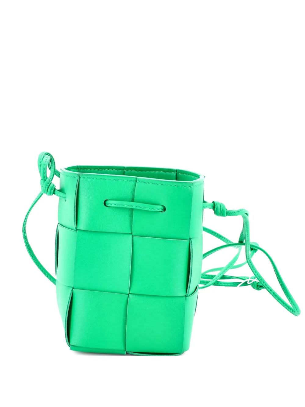 Pre-owned Bottega Veneta Cassette Maxi Intrecciato Leather Mini Bucket Bag In Green