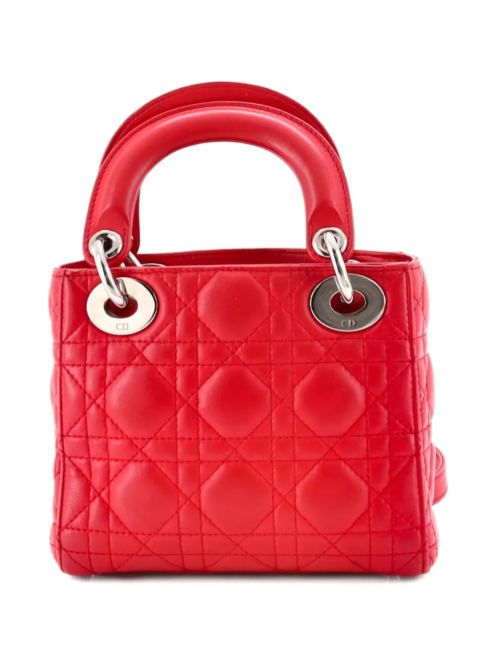 DIOR Pre-owned Lady Chain Bag Cannage Quilt Lambskin Mini Satchel In Red