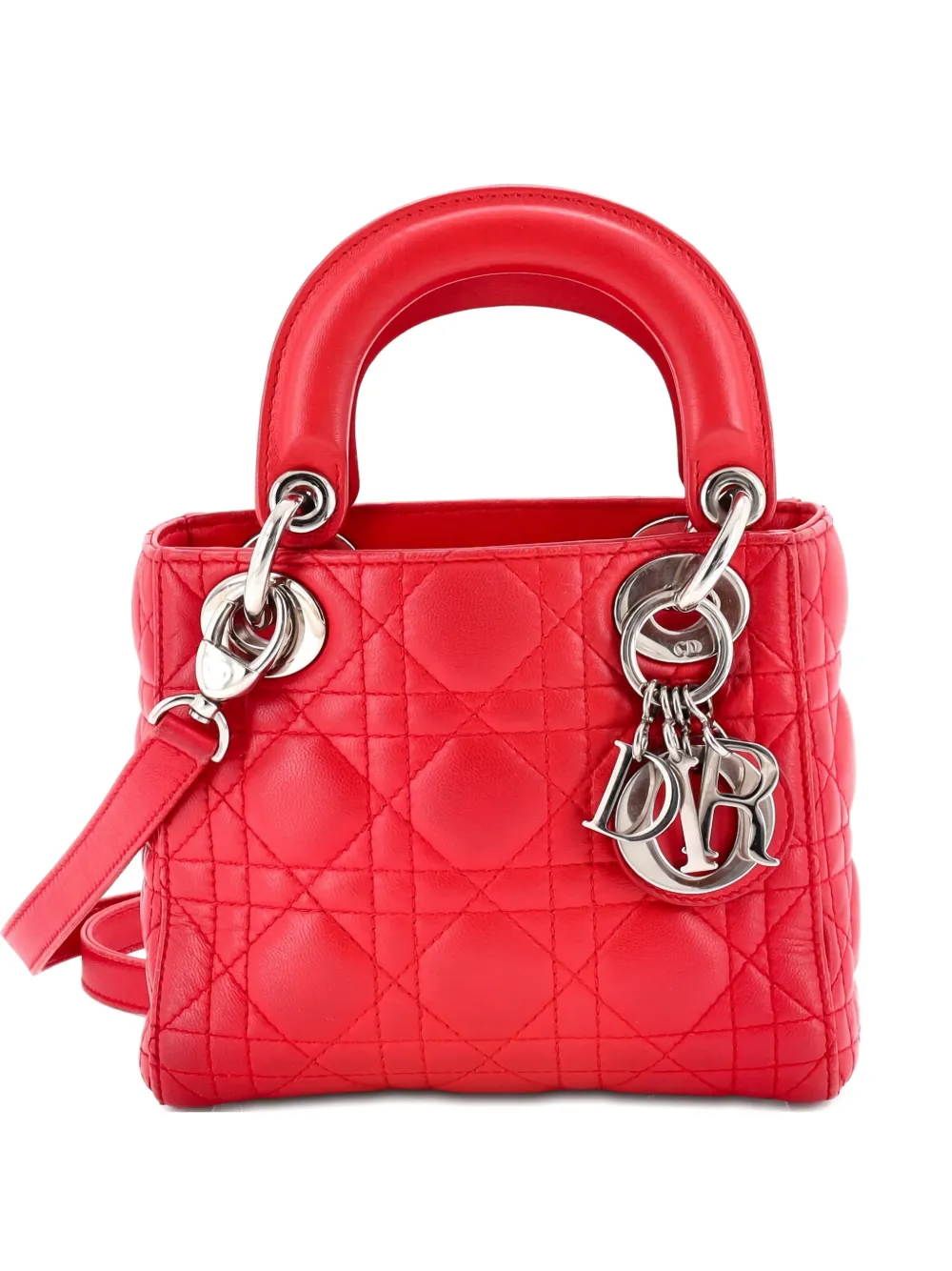 Pre-owned Dior Lady  Chain Bag Cannage Quilt Lambskin Mini Satchel In Red