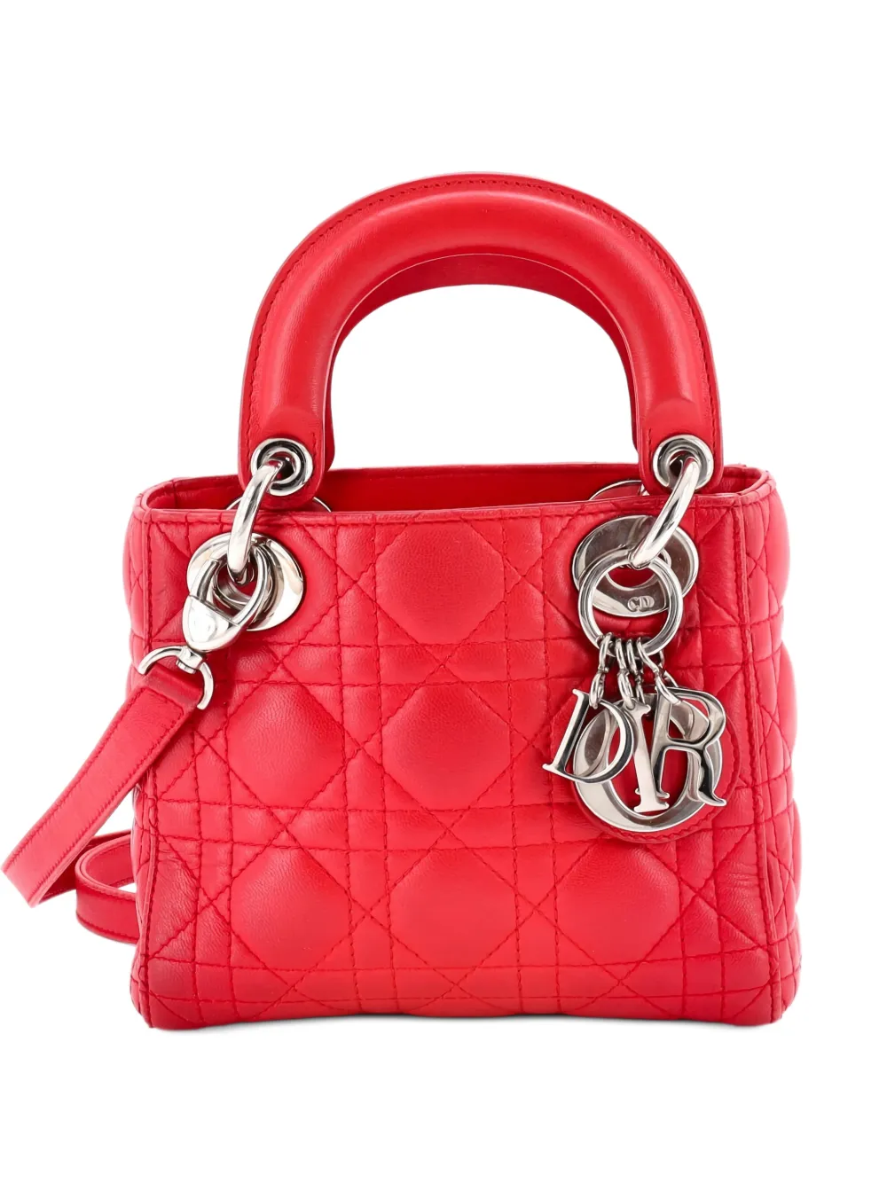 Christian Dior Pre-Owned Lady Dior Chain Bag Cannage Quilt Lambskin Mini satchel - Rot