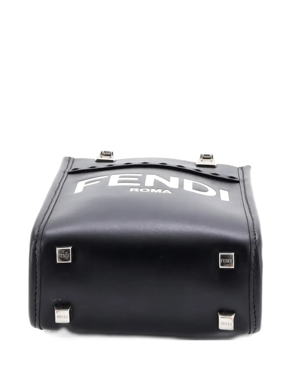 Pre-owned Fendi Sunshine Shopper Tote Leather Mini Crossbody Bag In Black