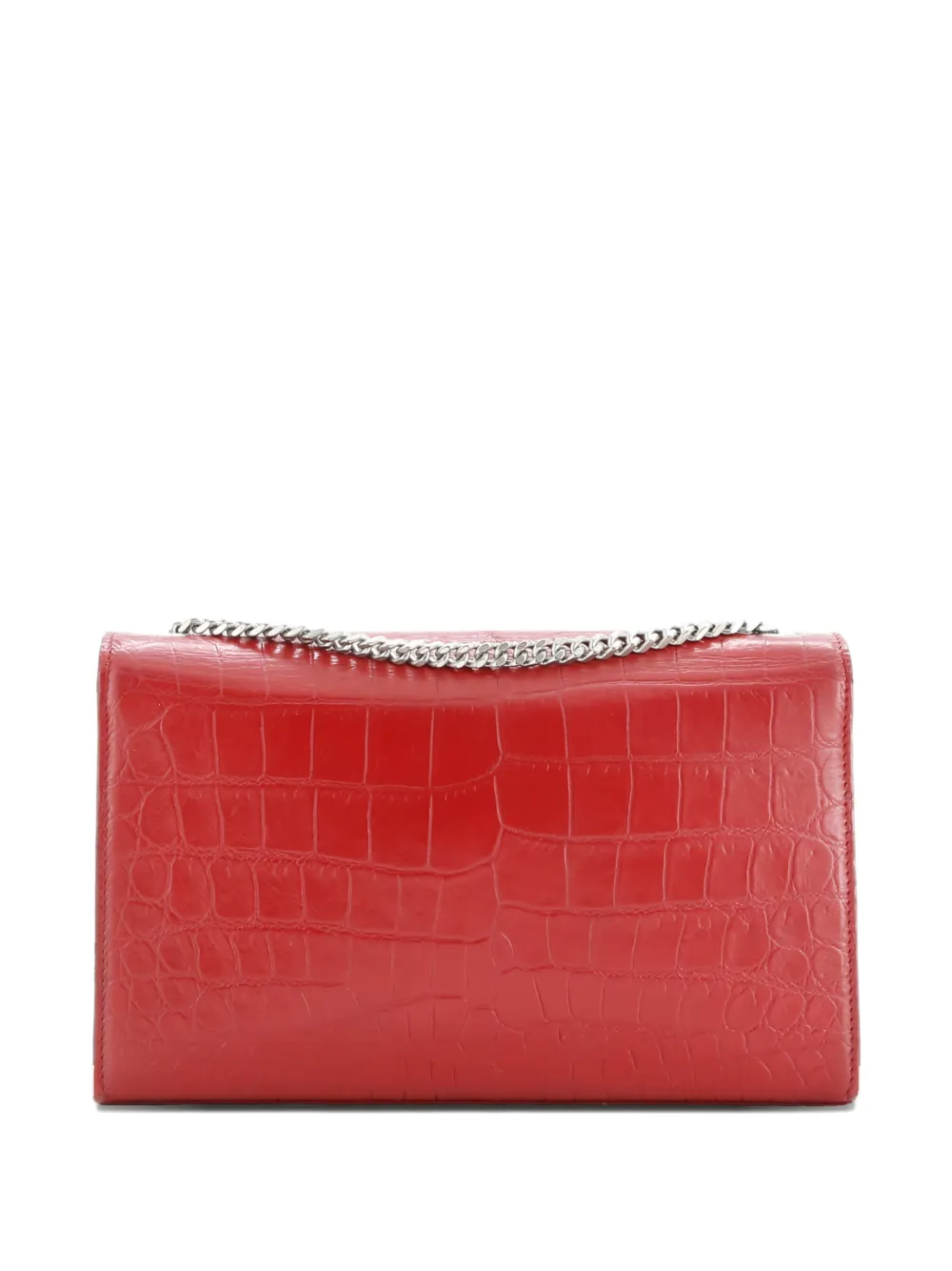 SAINT LAURENT Pre-owned Classic Monogram Tassel Crocodile Embossed Leather Medium Crossbody Bag In Red