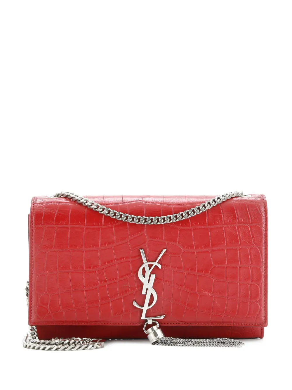 Saint Laurent Pre-Owned Classic Monogram Tassel Crocodile Embossed Leather Medium crossbody bag - Rosso