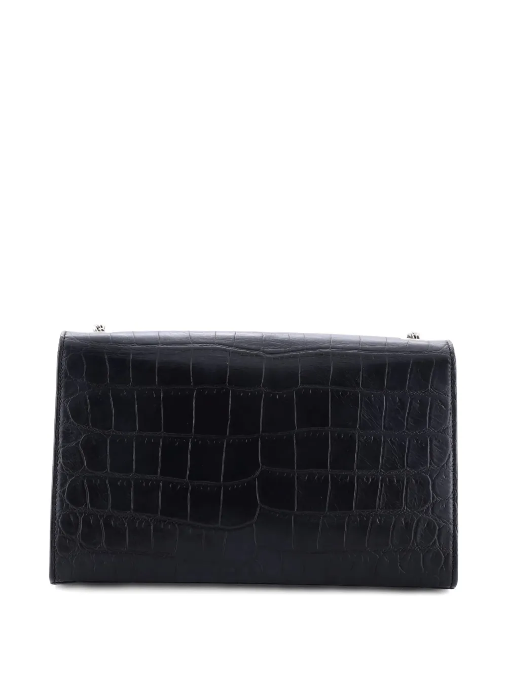 Pre-owned Saint Laurent Classic Monogram Tassel Crocodile Embossed Leather Medium Crossbody Bag In Black