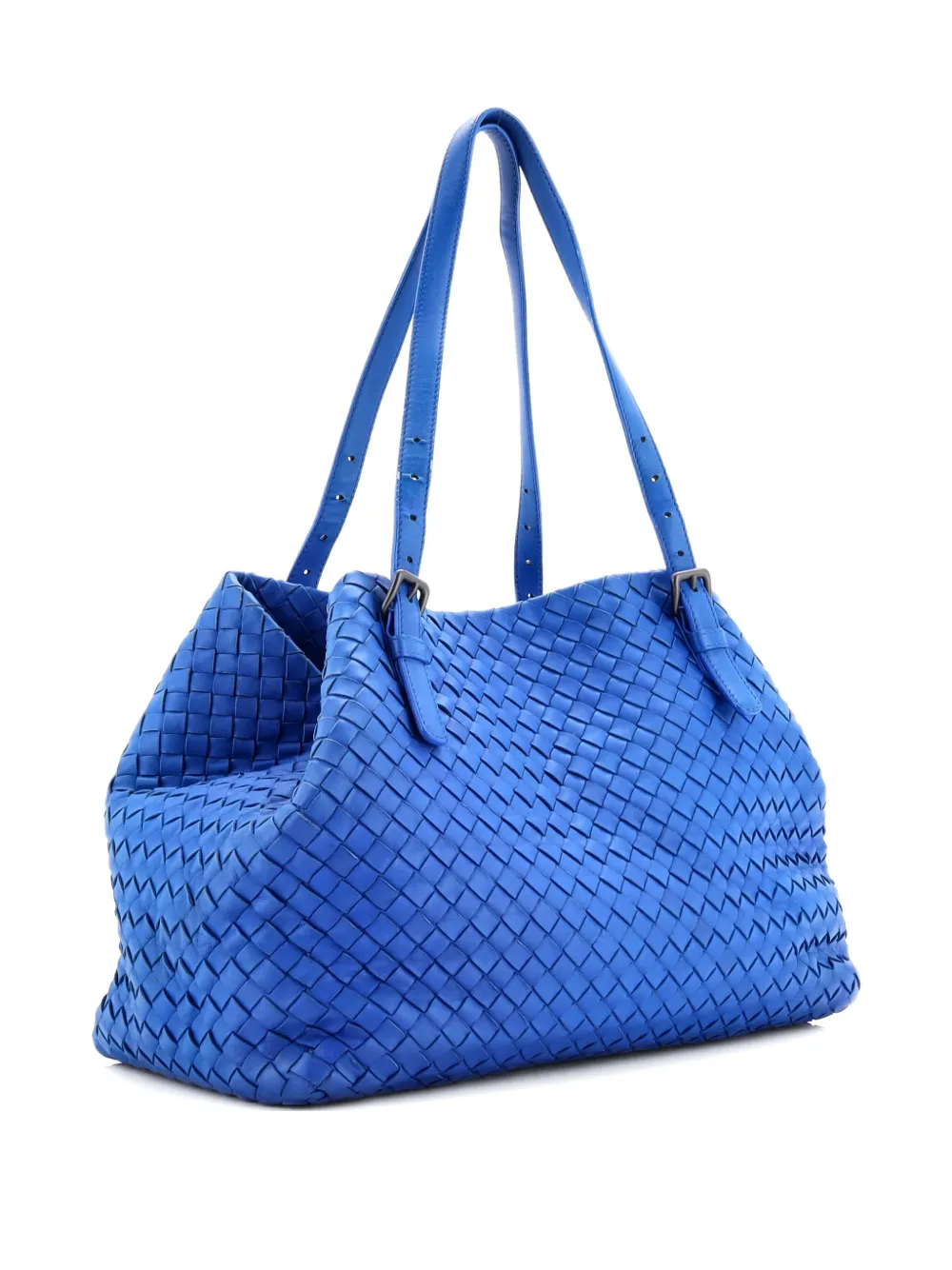 Pre-owned Bottega Veneta A-shape Intrecciato Nappa Medium Tote Bag In Blue