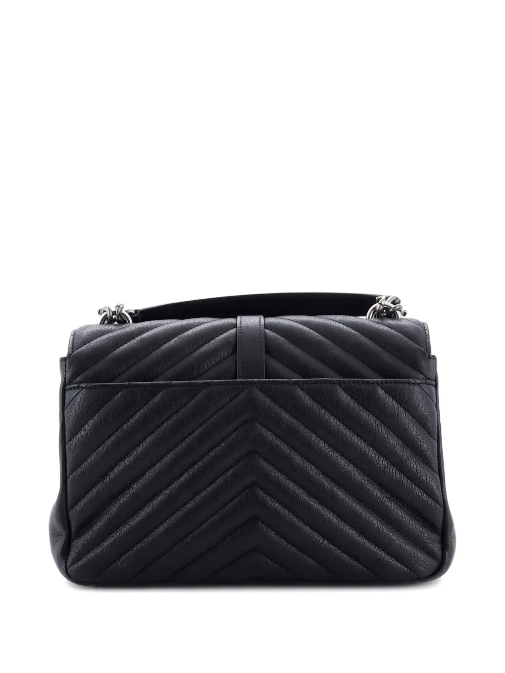 Pre-owned Saint Laurent Classic Monogram College Bag Matelasse Chevron Leather Medium Crossbody Bag In Black