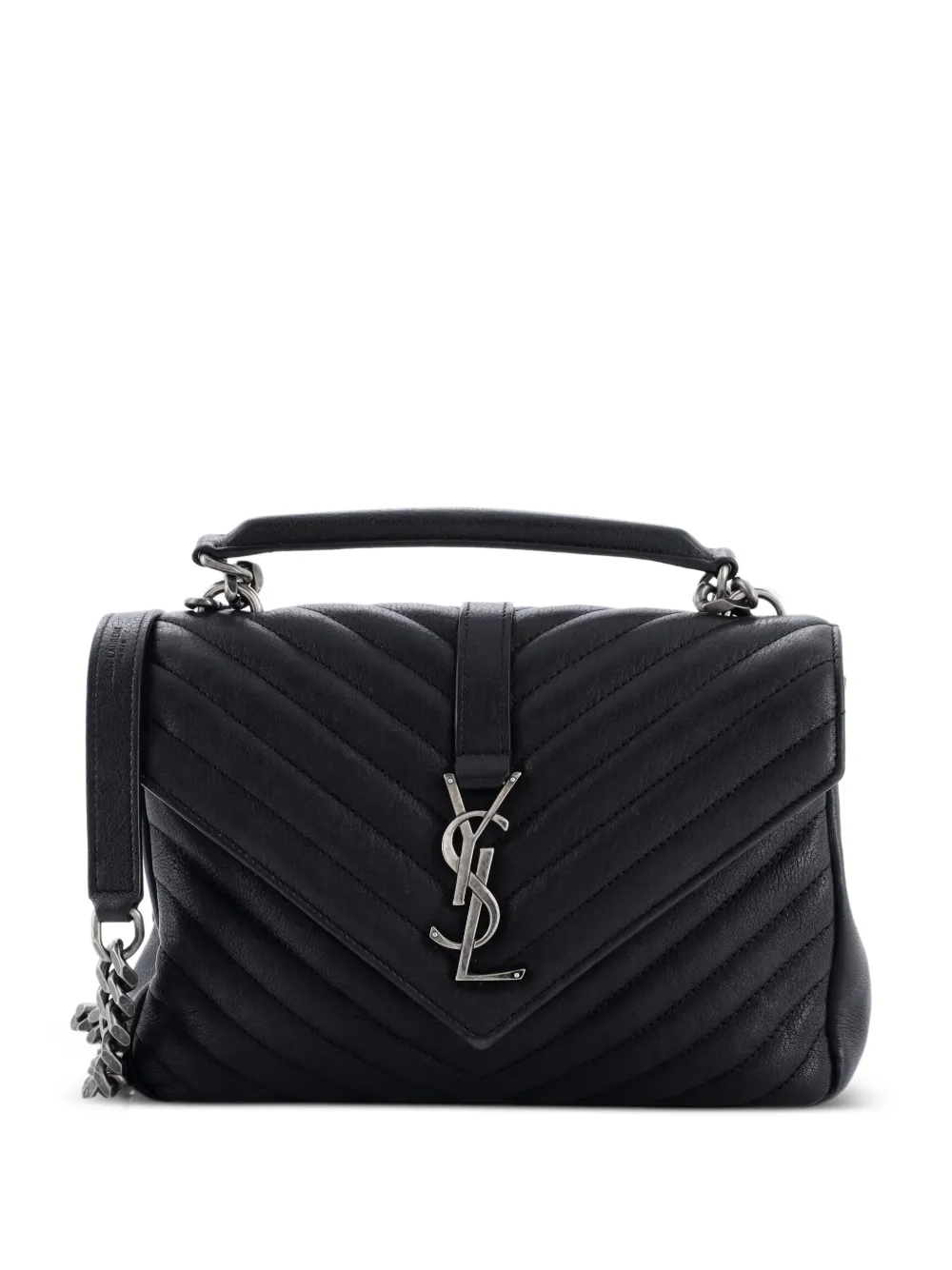 Saint Laurent Pre-Owned Classic Monogram College Bag Matelasse Chevron Leather Medium crossbody bag - Nero