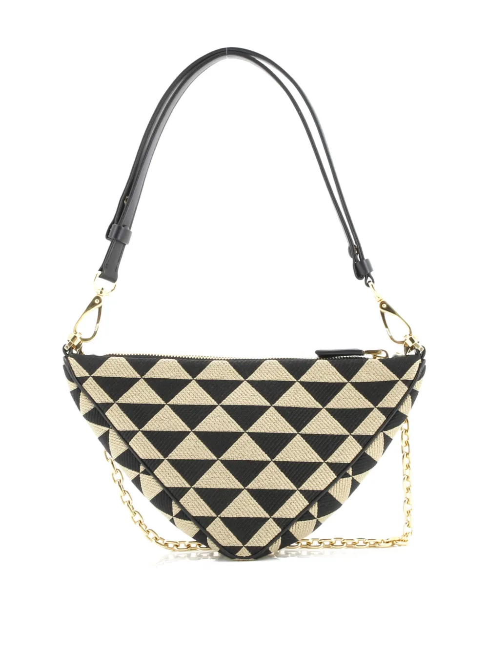 Pre-owned Prada Symbole Triangle Bag Leather And Jacquard Mini Shoulder Bag In Brown