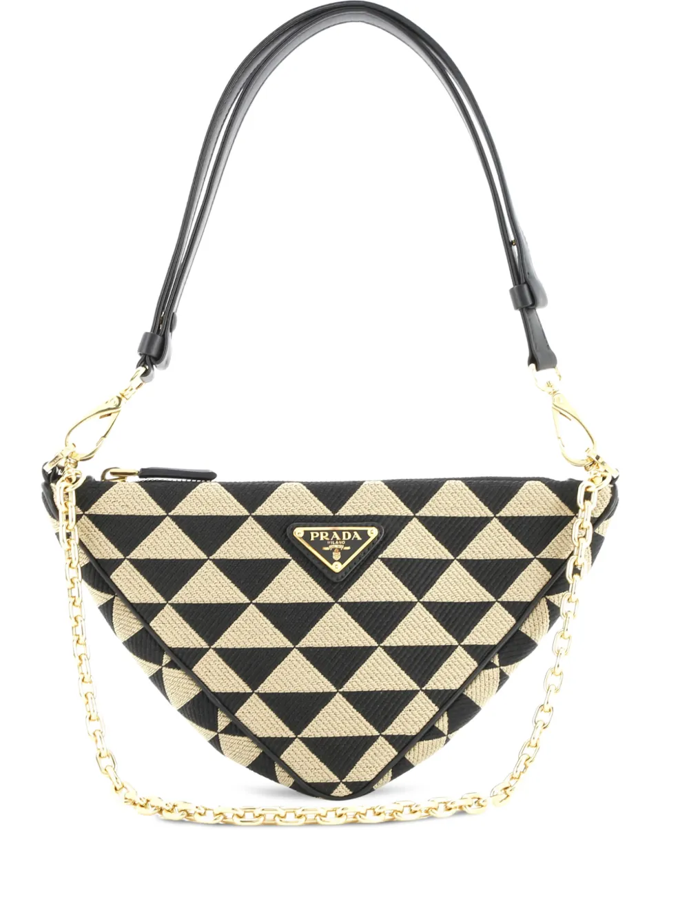 Prada Pre-Owned Symbole Triangle Bag Leather and Jacquard Mini shoulder bag - Marrone