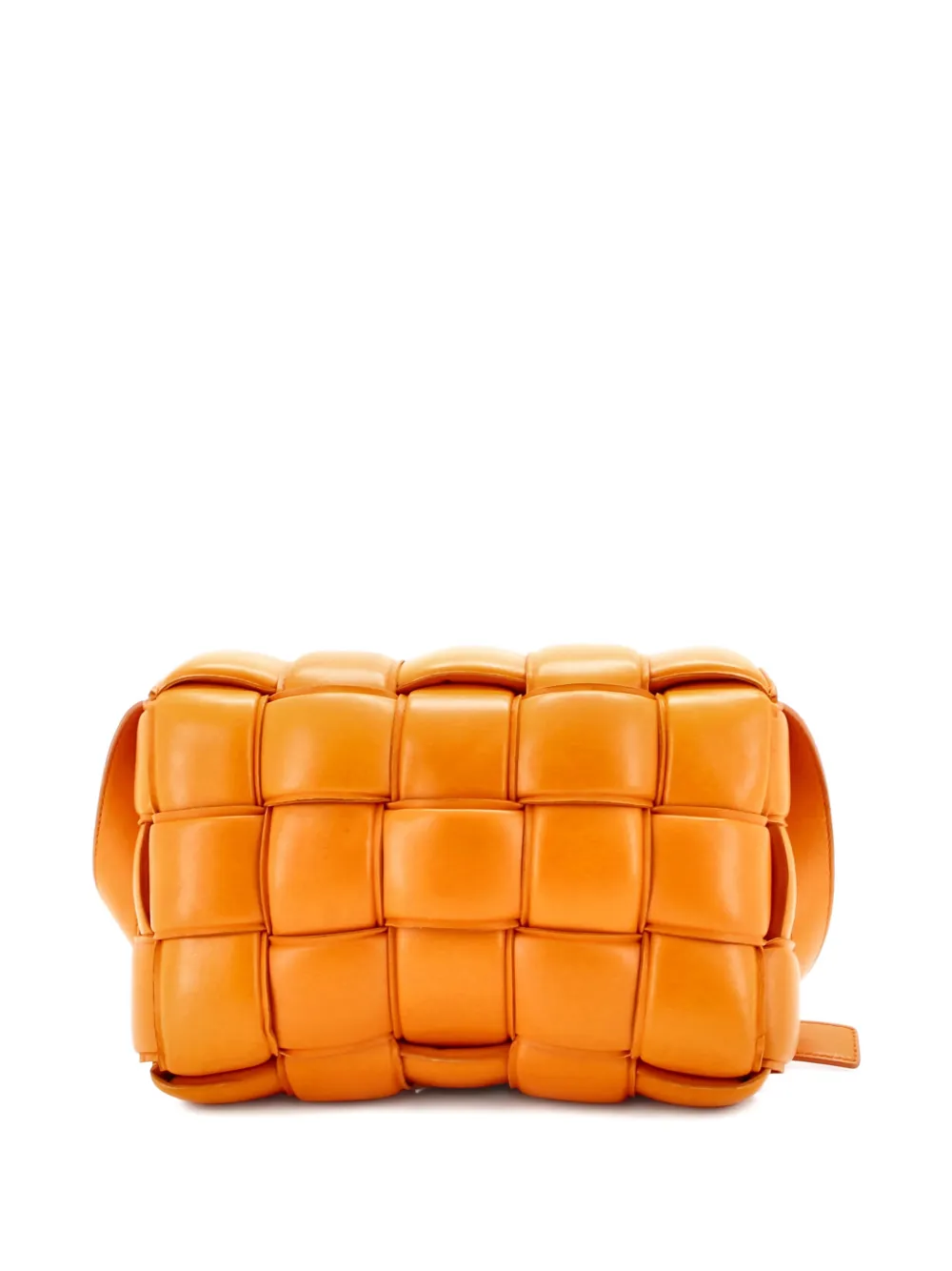 Pre-owned Bottega Veneta Cassette Padded Maxi Intrecciato Leather Small Crossbody Bag In Orange