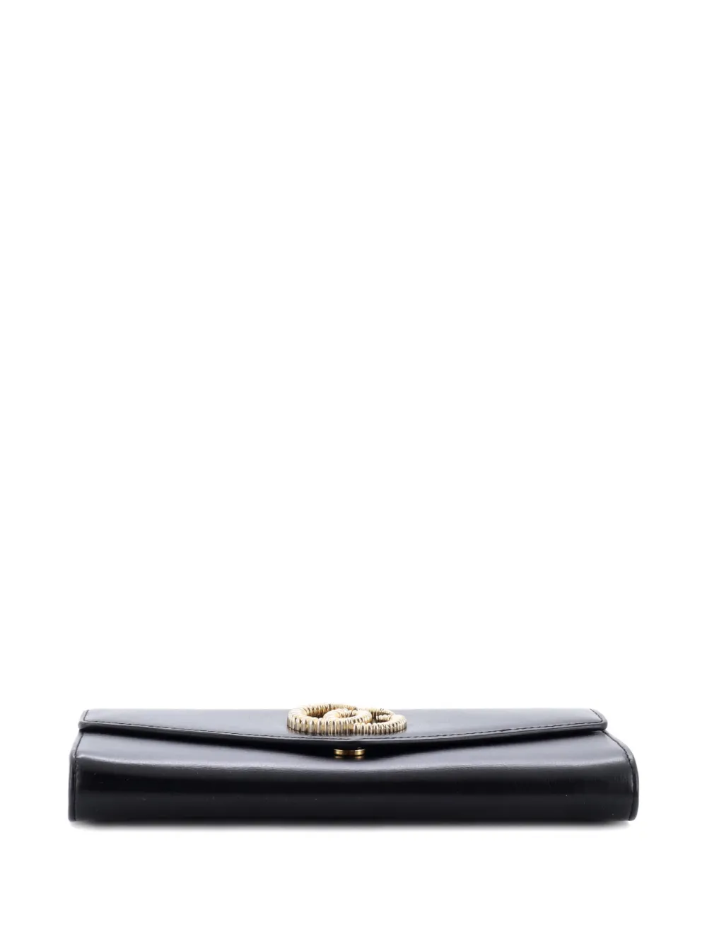 Pre-owned Gucci Gg Broadway Envelope Leather Clutch Bag In Black