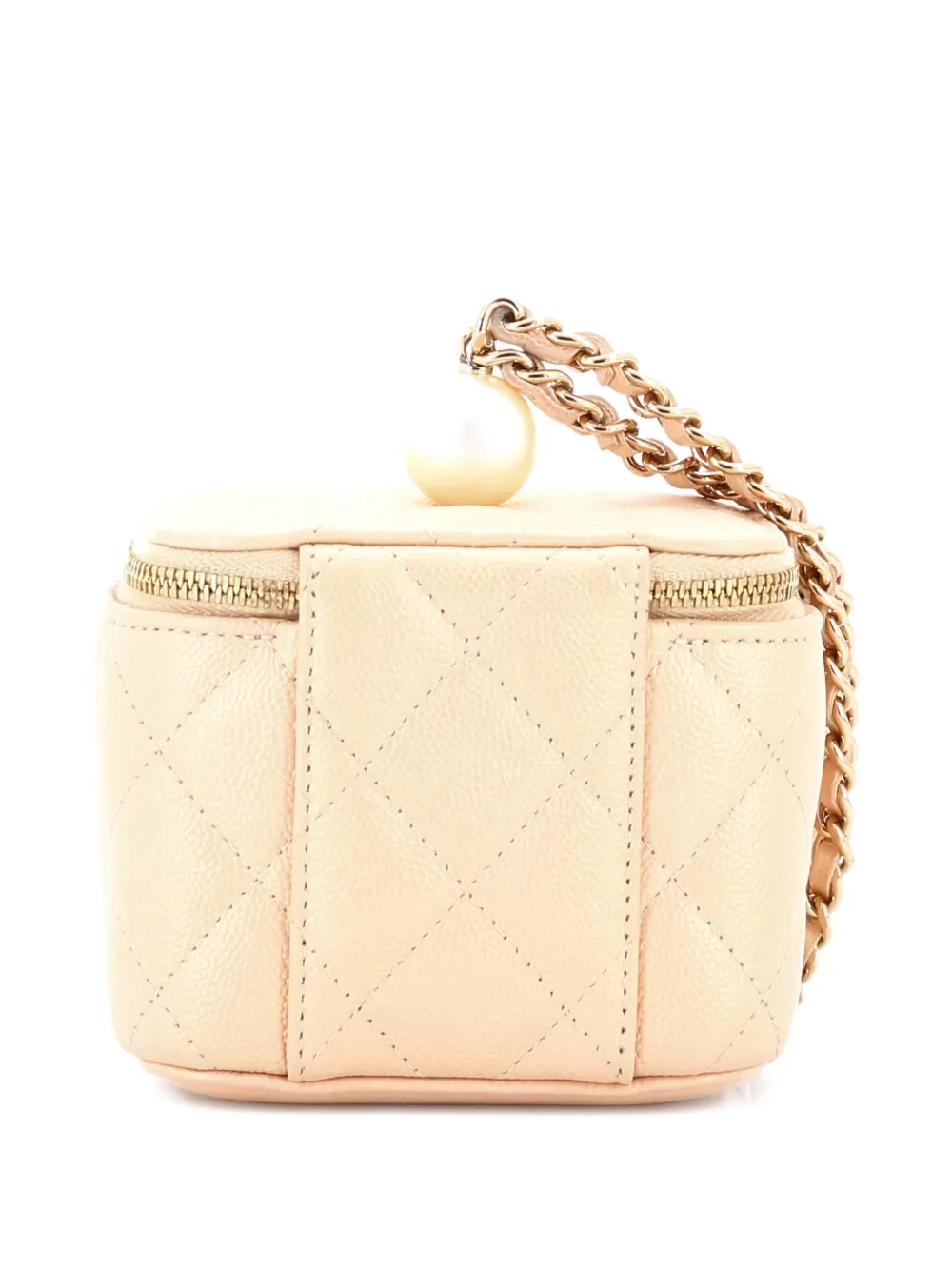 Pre-owned Chanel Classic Pearl Vanity Case With Chain Quilted Caviar Mini Clutch Bag In Gold