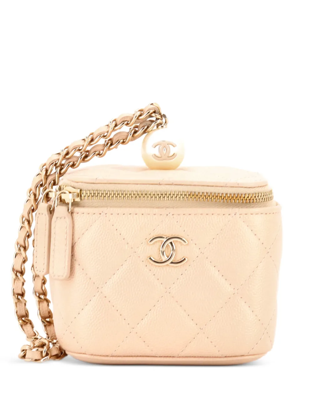 CHANEL Pre-Owned Classic Pearl Vanity Case with Chain Quilted Caviar Mini clutch bag - Oro