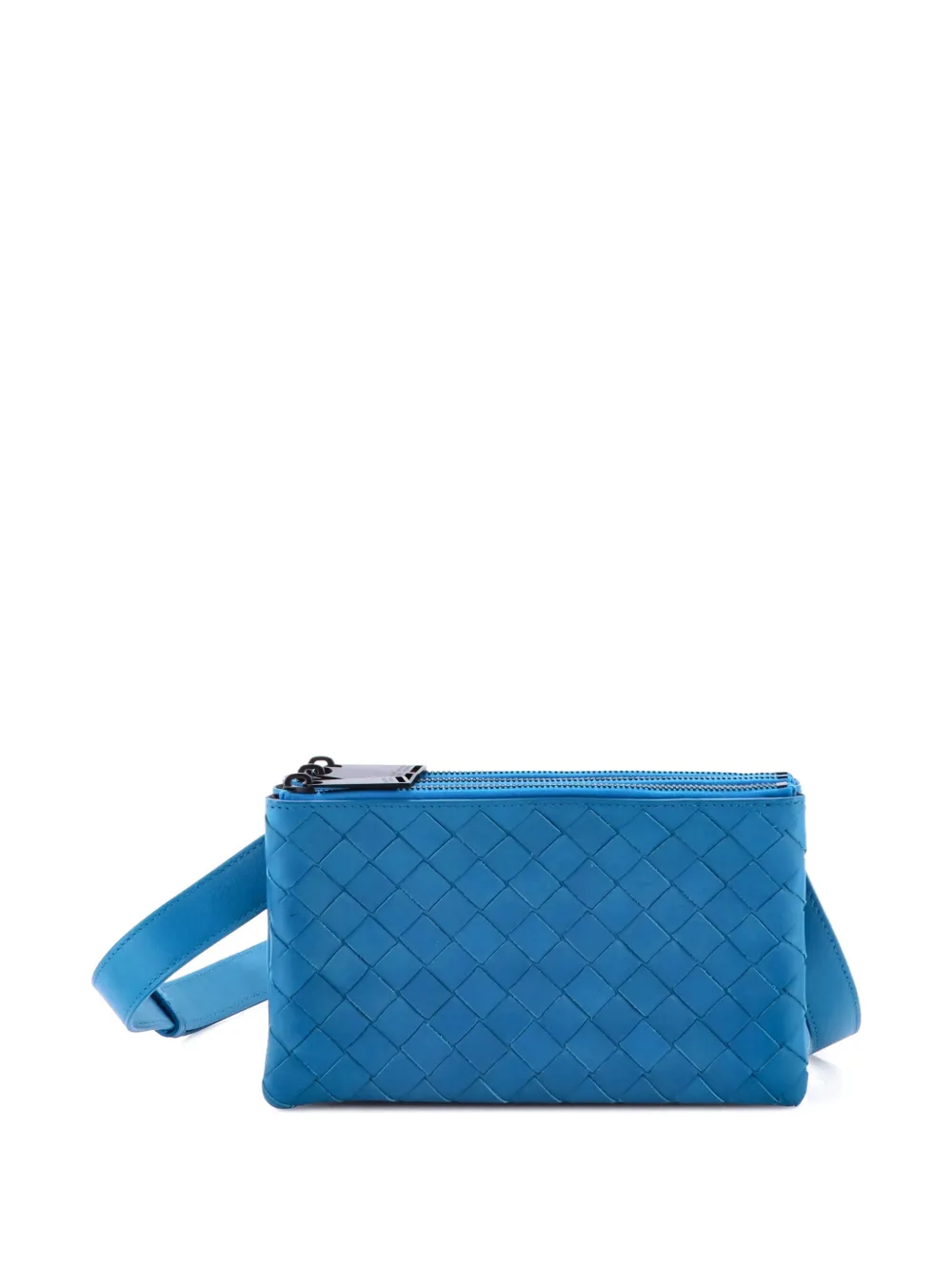 Pre-owned Bottega Veneta Triple Zip Messenger Intrecciato Nappa Mini Crossbody Bag In Blue