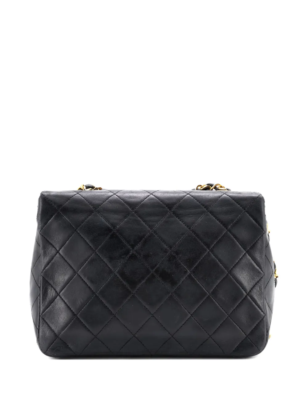Pre-owned Chanel Square Classic Flap Bag Quilted Lambskin Small Shoulder Bag In Black