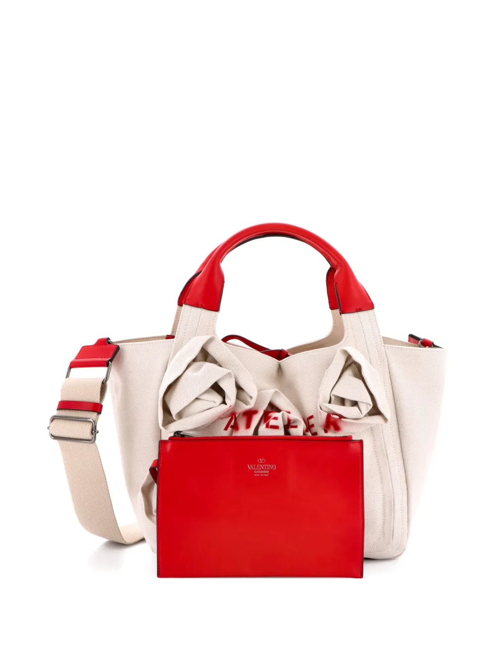 VALENTINO GARAVANI Pre-owned Rose Blossom Atelier Bag Canvas Medium Tote Bag In Neutral