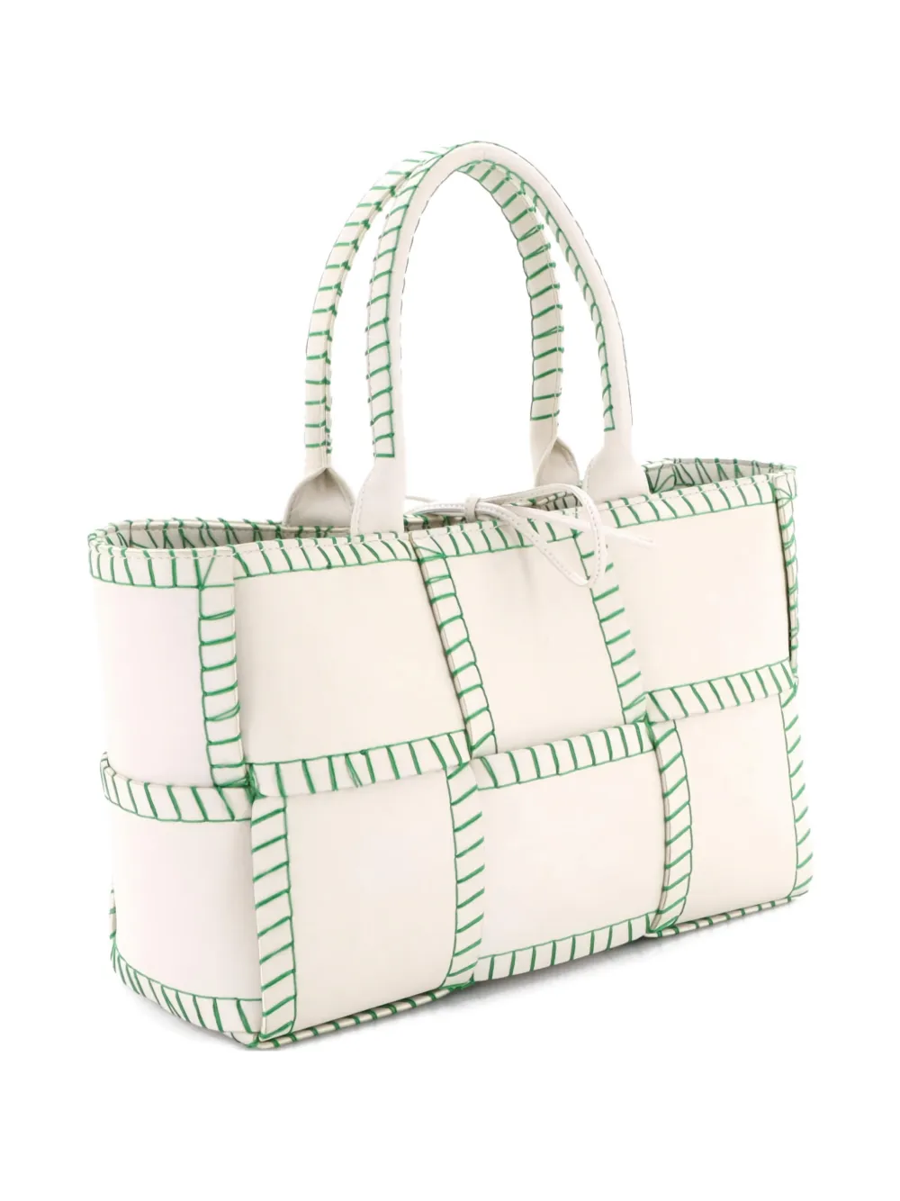 Pre-owned Bottega Veneta Arco Stitched Maxi Intrecciato Leather Small Tote Bag In White
