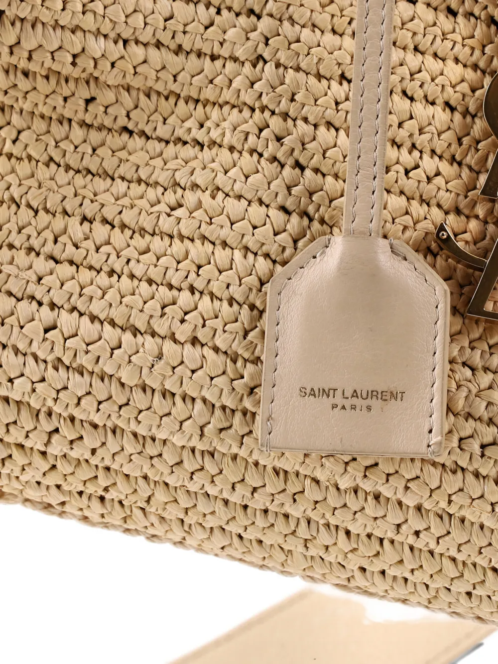 SAINT LAURENT Pre-owned Monogram Cabas Downtown Raffia And Leather Baby Tote Bag In Neutral
