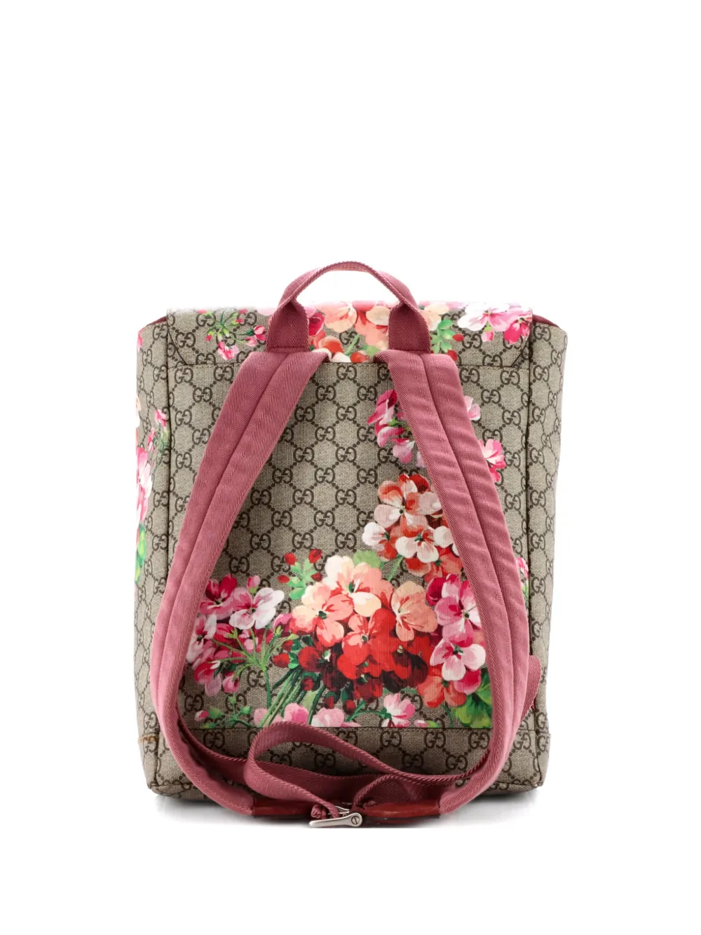 Pre-owned Gucci Buckle Blooms Print Gg Coated Canvas Medium Backpack In Brown