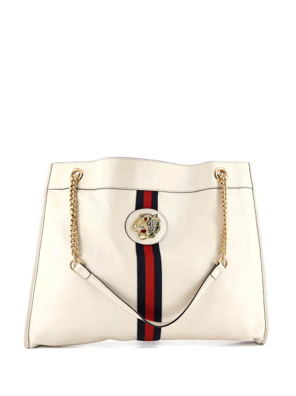 Pre-owned Gucci Rajah Chain Leather Large Tote Bag In Neutral