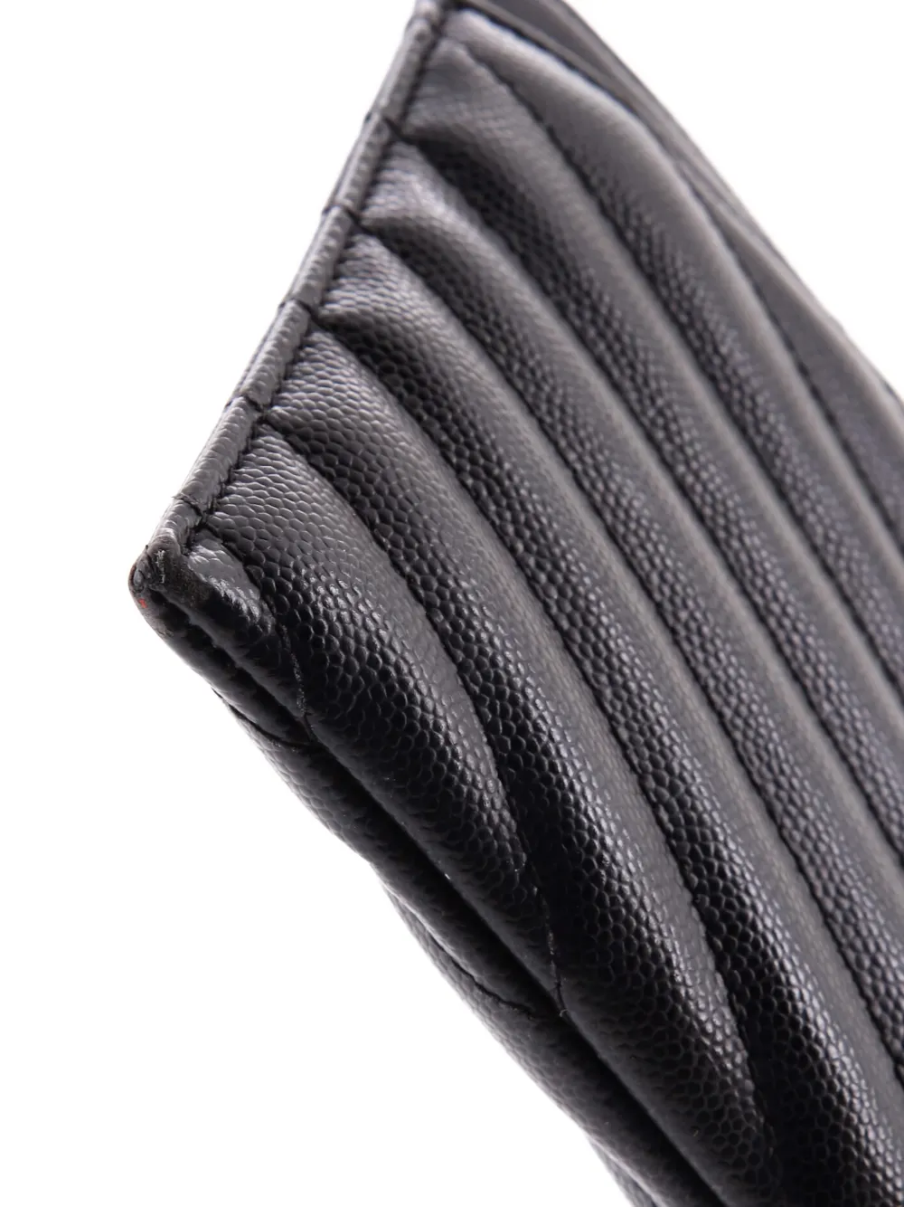 Pre-owned Saint Laurent Classic Monogram Zip Bill Matelasse Chevron Leather Medium Pouch In Black