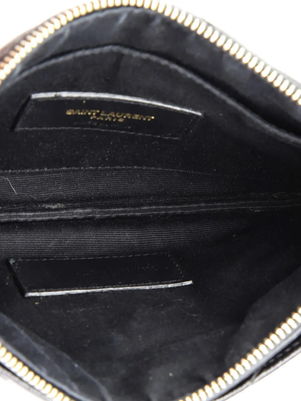 SAINT LAURENT Pre-owned Classic Monogram Zip Bill Matelasse Chevron Leather Medium Pouch In Black