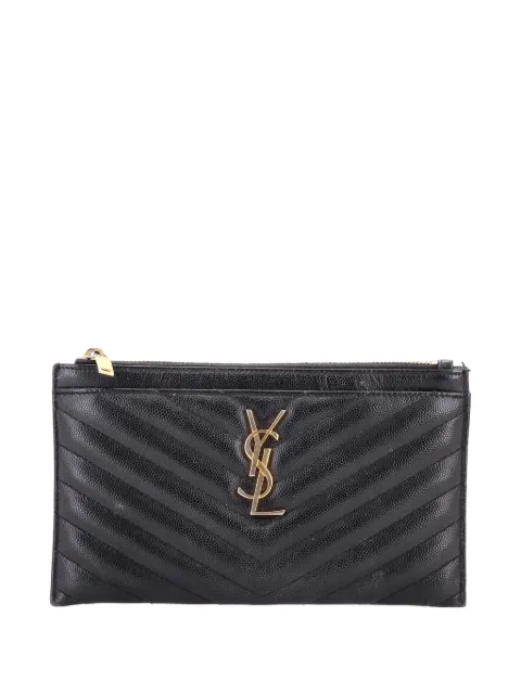Saint Laurent Pre-Owned Classic Monogram Zip Bill Matelasse Chevron Leather Medium pouch