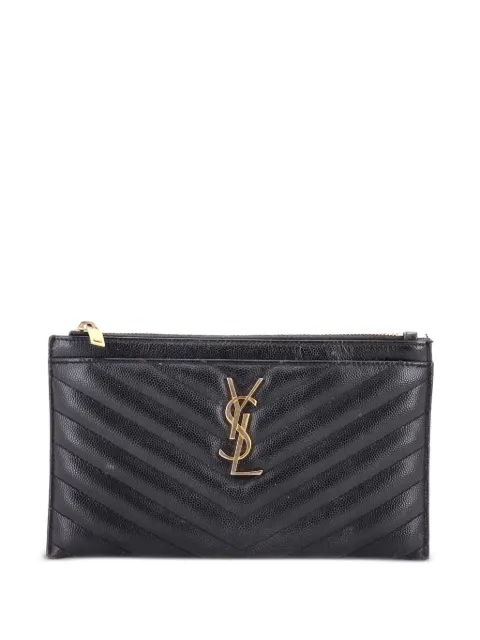 Saint Laurent Pre-Owned Classic Monogram Zip Bill Matelasse Chevron Leather Medium pouch