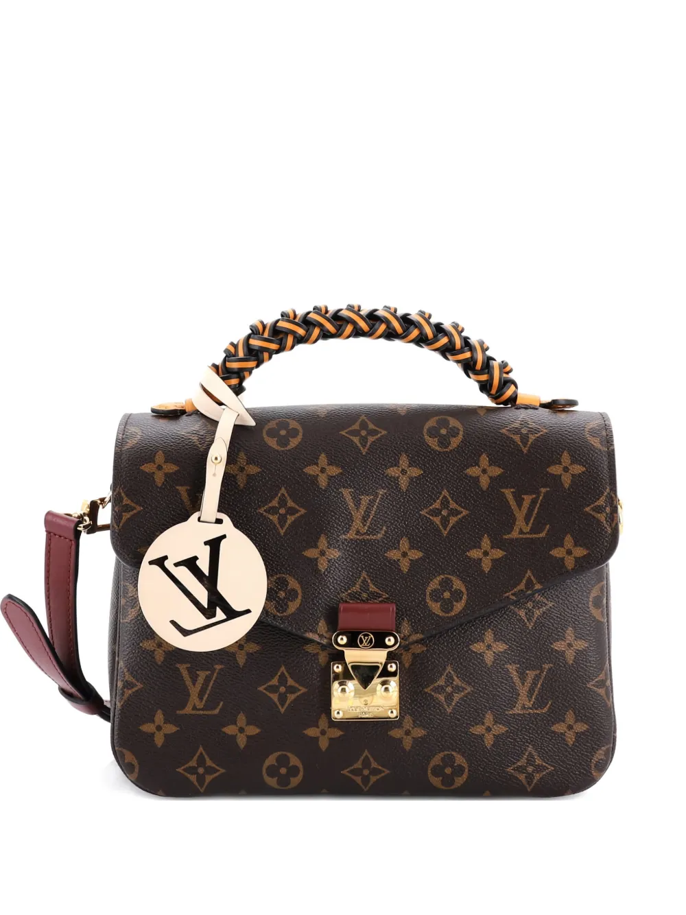 Pre-owned Louis Vuitton Braided Handle Pochette Metis Monogram Canvas With Leather Satchel In Brown