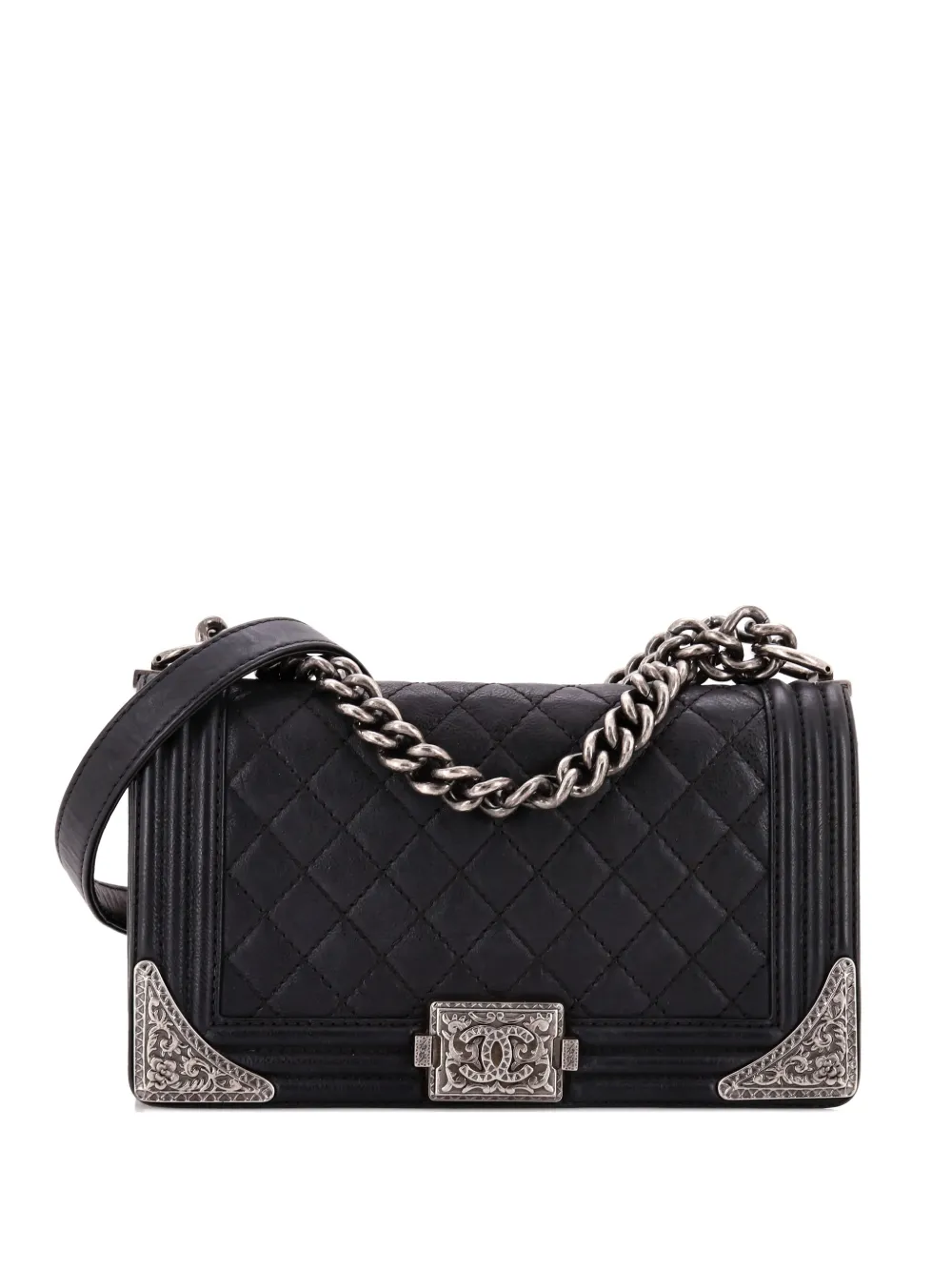 Pre-owned Chanel Paris-dallas Boy Flap Bag Quilted Calfskin With Metal Adornments Old Medium Shoulder Bag In Black