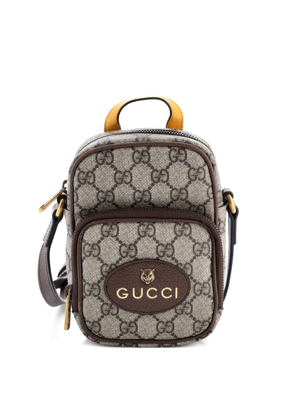 Pre-owned Gucci Neo Vintage Top Handle Gg Coated Canvas Mini Crossbody Bag In Brown