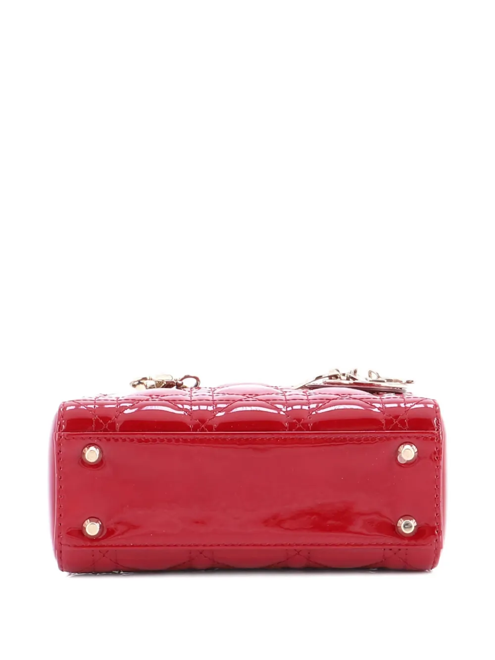 Pre-owned Dior Lady Chain Bag Cannage Quilt Patent Mini Satchel In Red