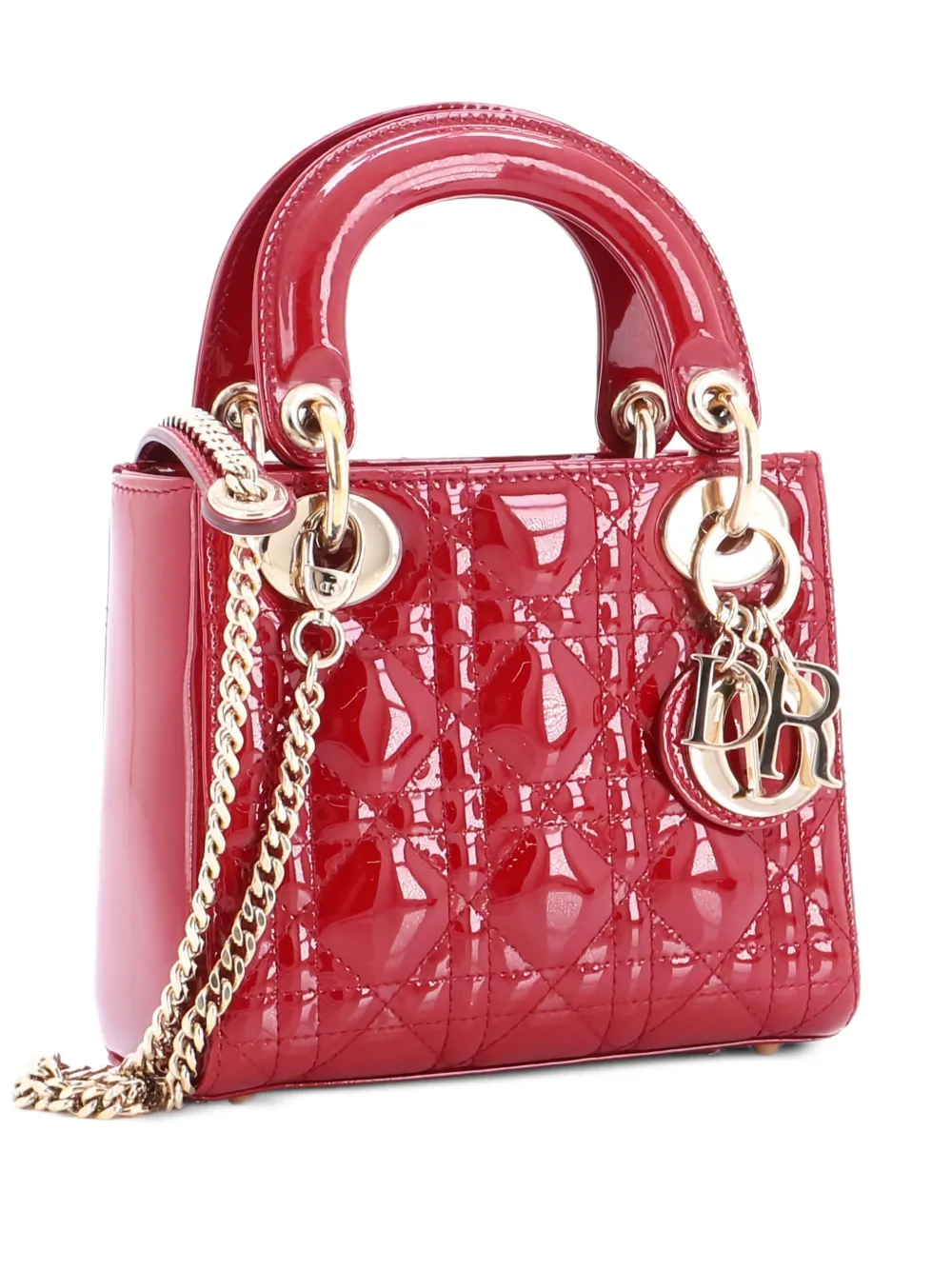 Christian Dior Pre-Owned Lady Dior Chain Bag Cannage Quilt Patent Mini satchel - Rosso