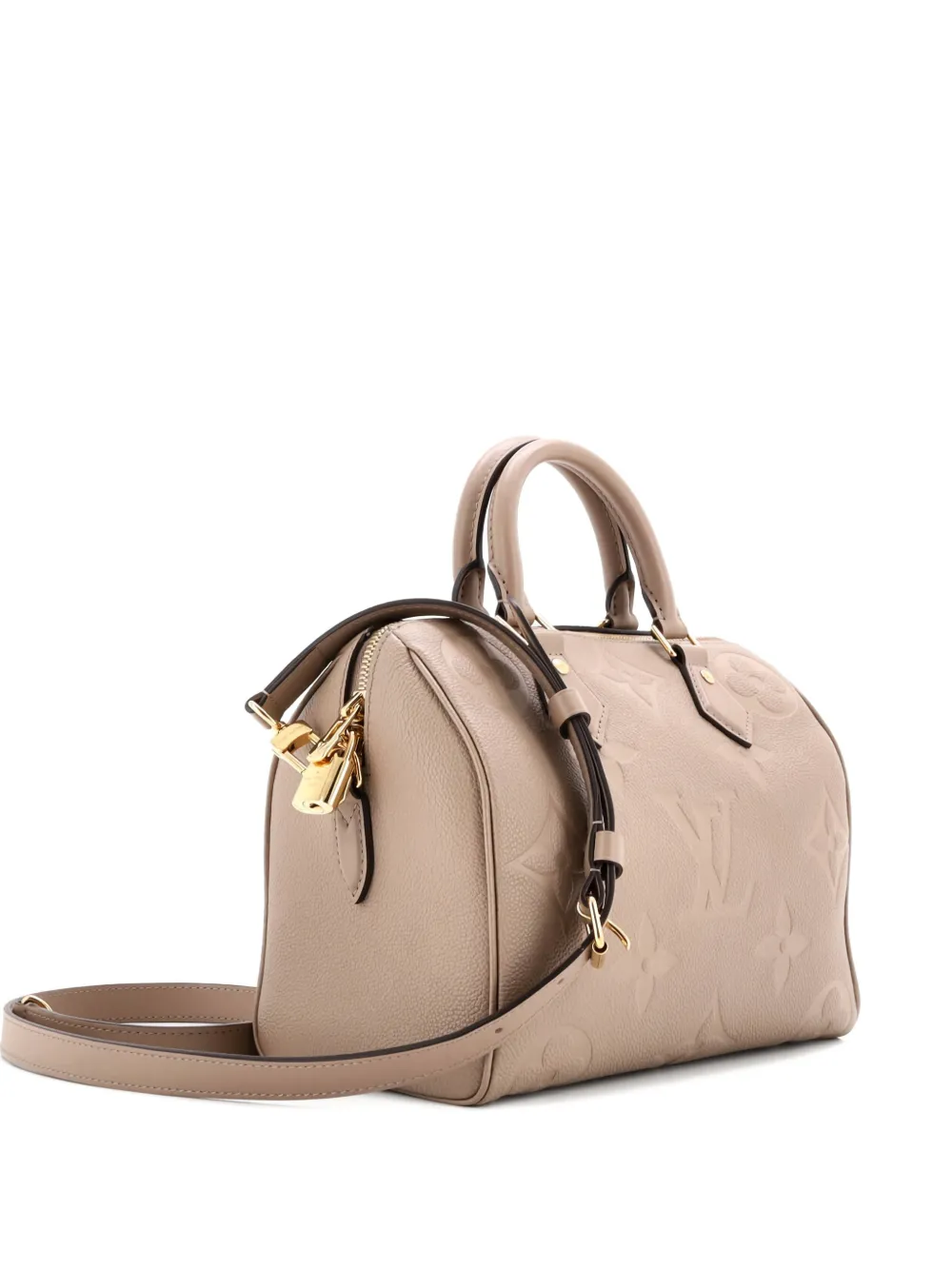 Pre-owned Louis Vuitton Speedy Bandouliere Bag Monogram Empreinte Giant 25 Satchel In Neutral