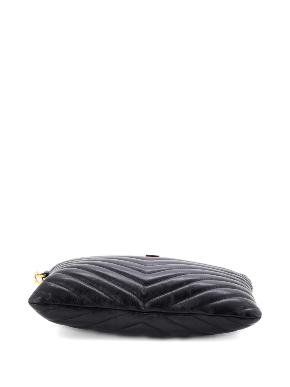 SAINT LAURENT Pre-owned Classic Monogram Wristlet Pouch Matelasse Chevron Leather Small Clutch Bag In Black
