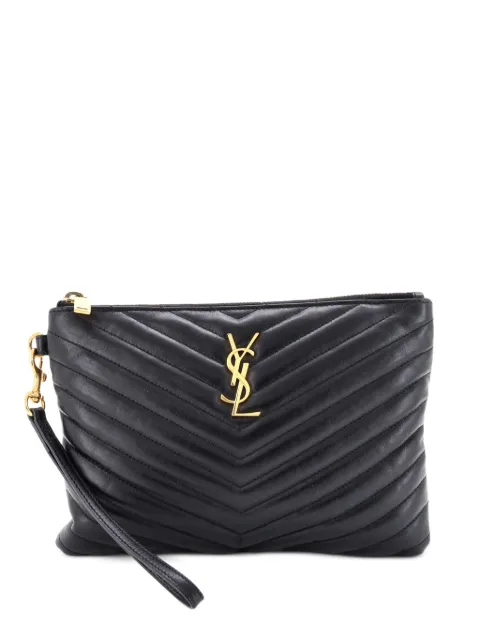 Saint Laurent Pre-Owned Classic Monogram Wristlet Pouch Matelasse Chevron Leather Small clutch bag