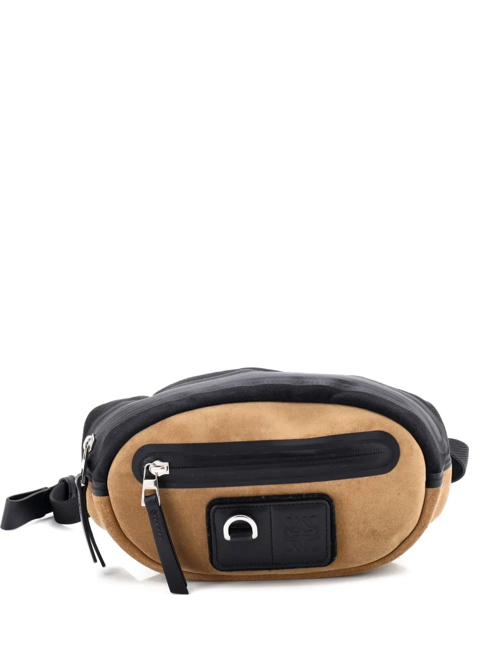 Pre-owned Loewe Round Bum Bag Suede And Nylon Small Belt Bag In Brown