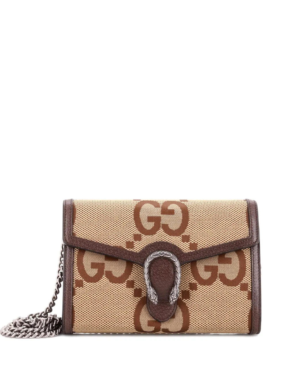 Pre-owned Gucci Dionysus Chain Wallet Jumbo Gg Canvas Small Crossbody Bag In Brown