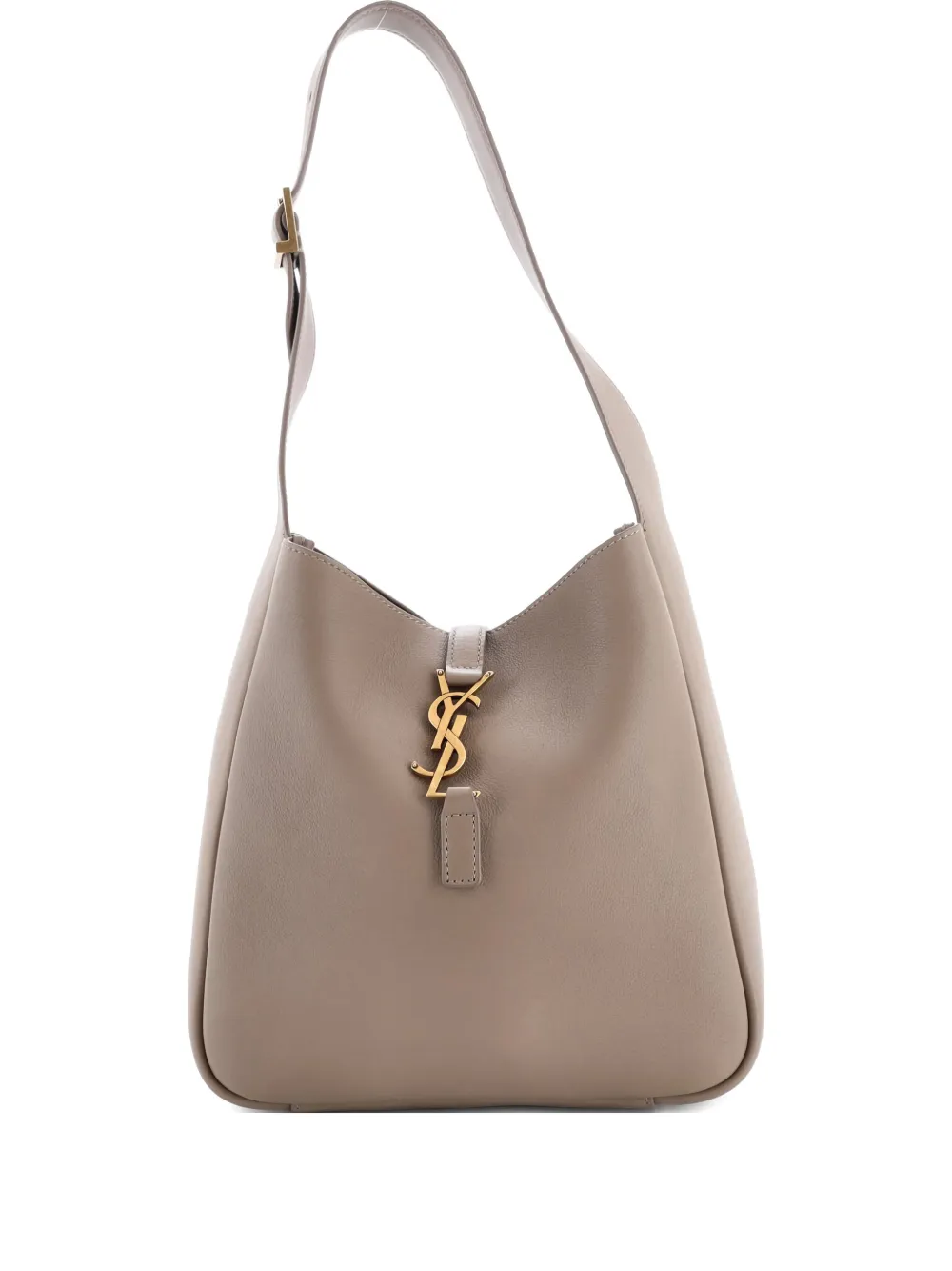 Pre-owned Saint Laurent Le 5 A 7 Supple Leather Small Hobo Bag In Gray