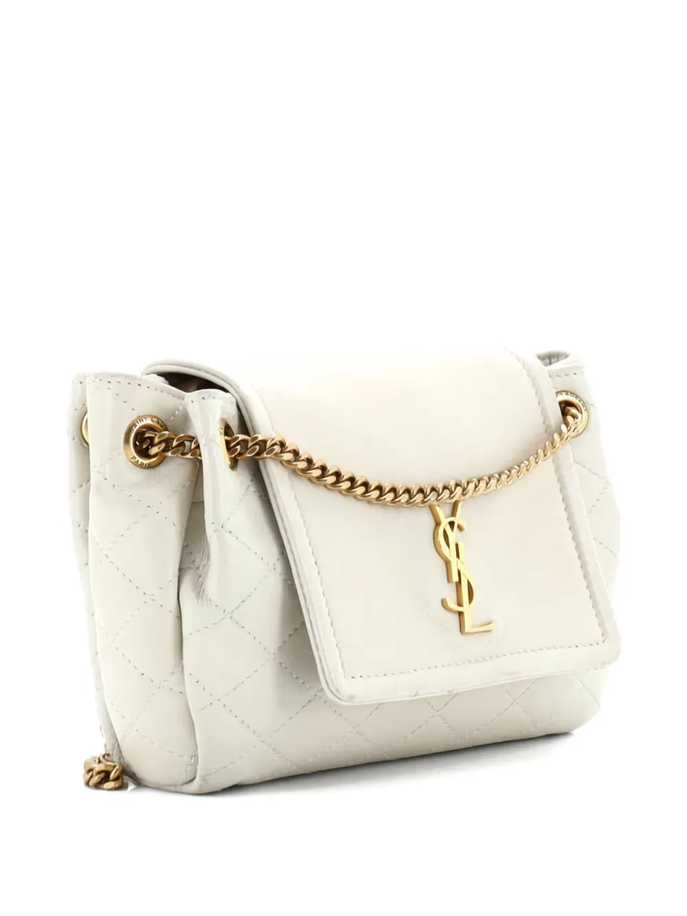Pre-owned Saint Laurent Nolita Satchel Quilted Leather Mini Crossbody Bag In Neutral