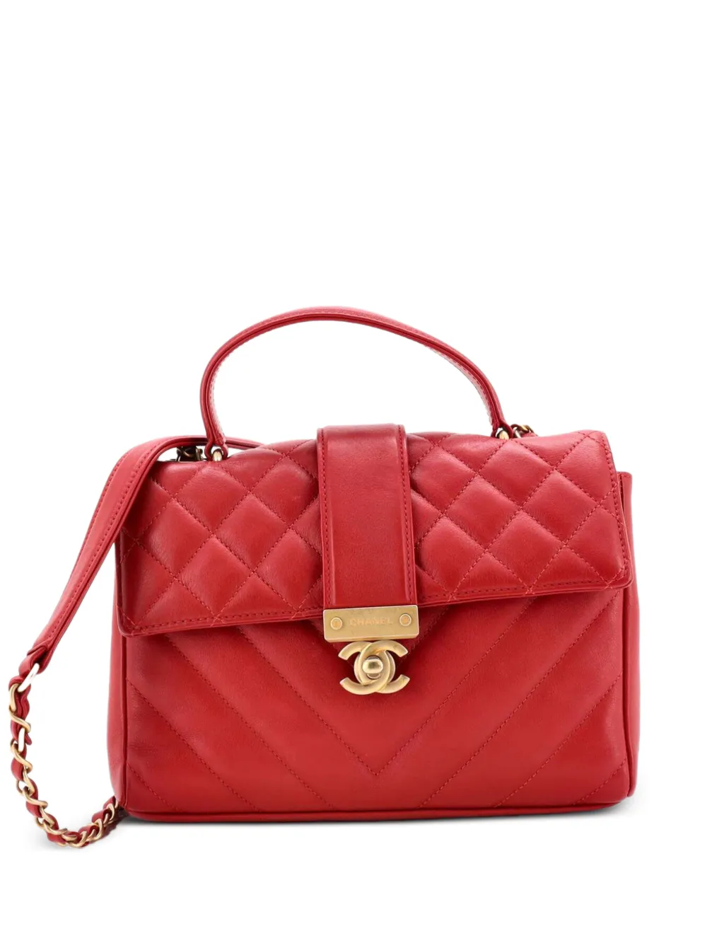 CHANEL Pre-Owned In The City Top Handle Flap Bag Mixed Quilt Calfskin Small satchel - Rosso