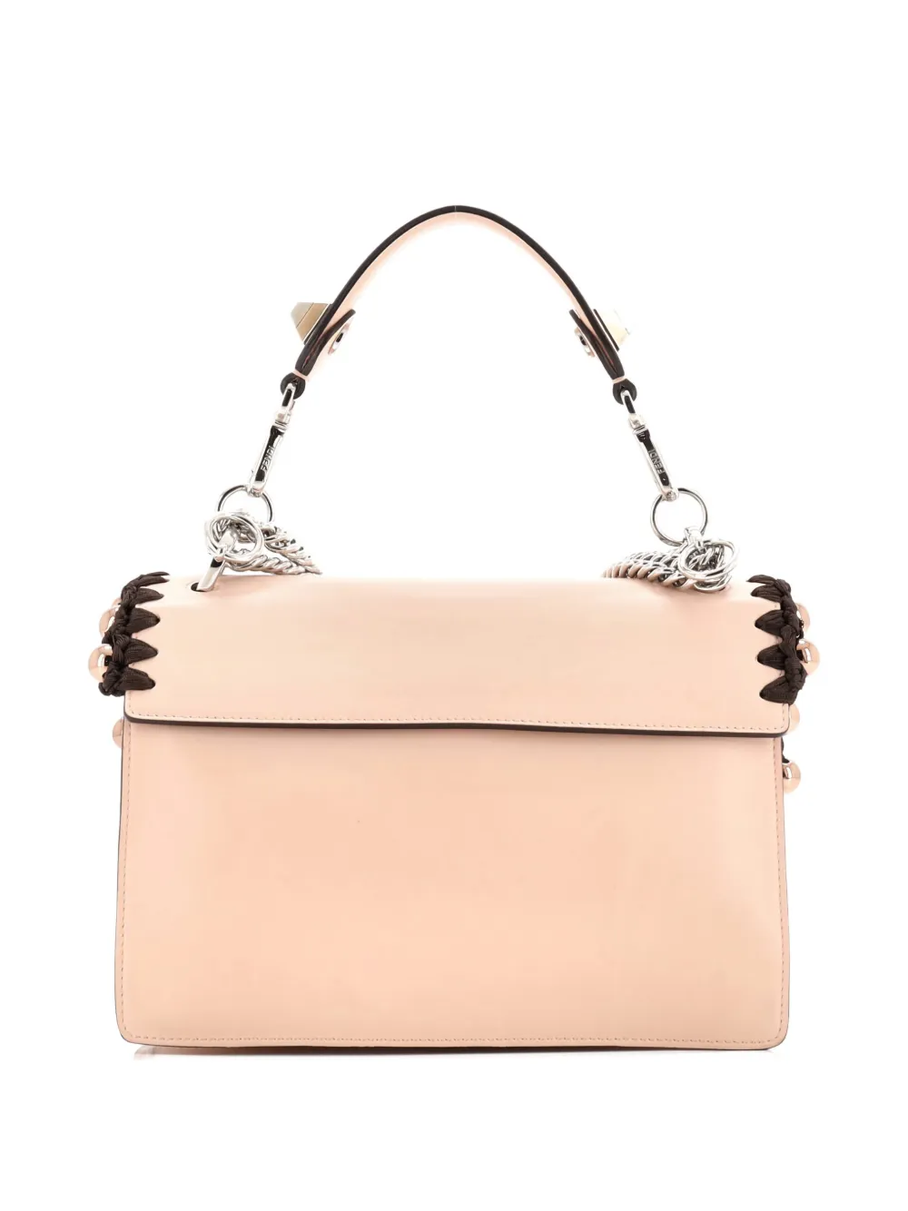 Pre-owned Fendi Kan I Bag Beaded Whipstitch Leather Medium Satchel In Pink