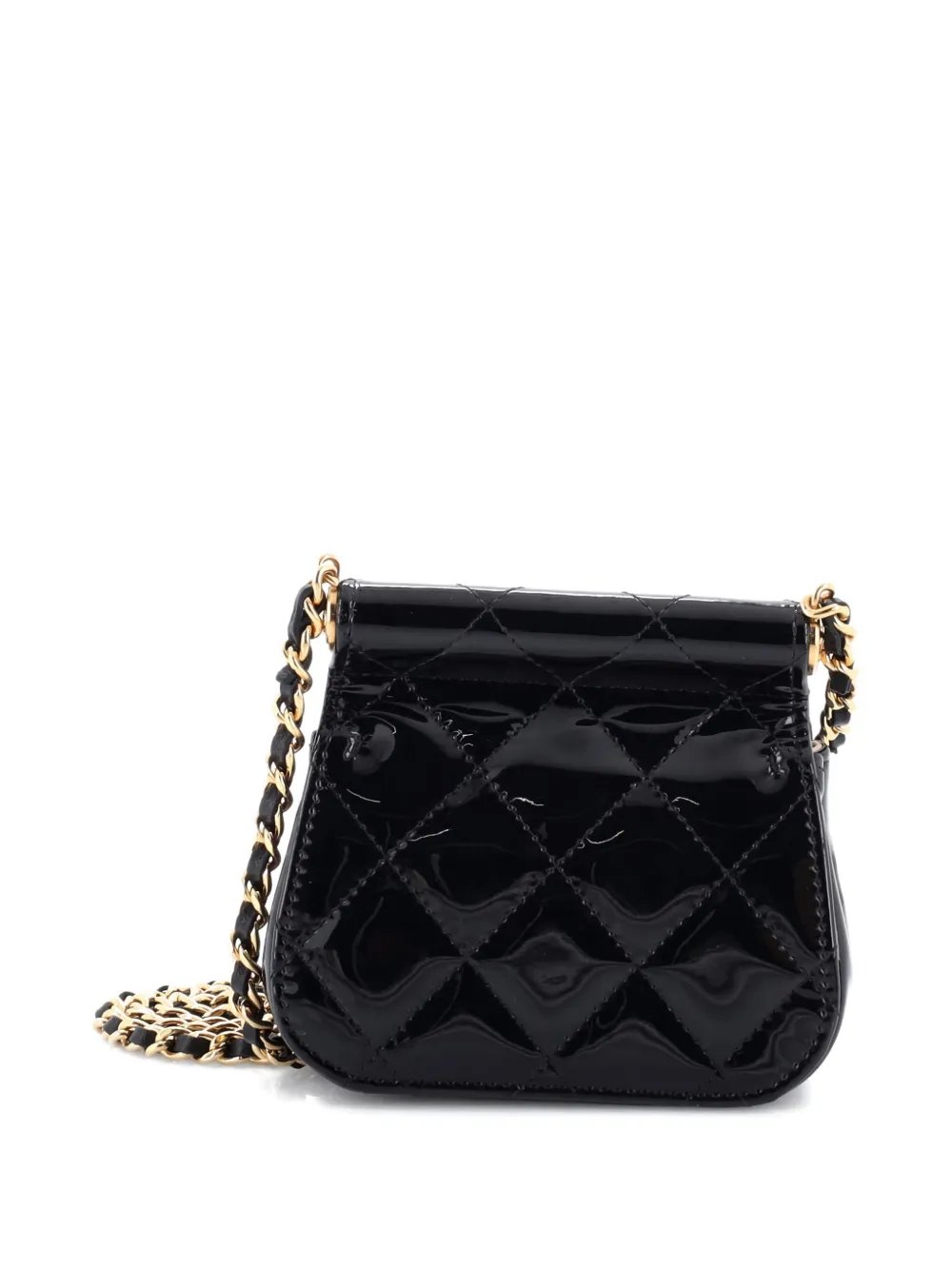 Pre-owned Chanel Cc Frame Flap With Chain Quilted Patent Clutch Bag In Black