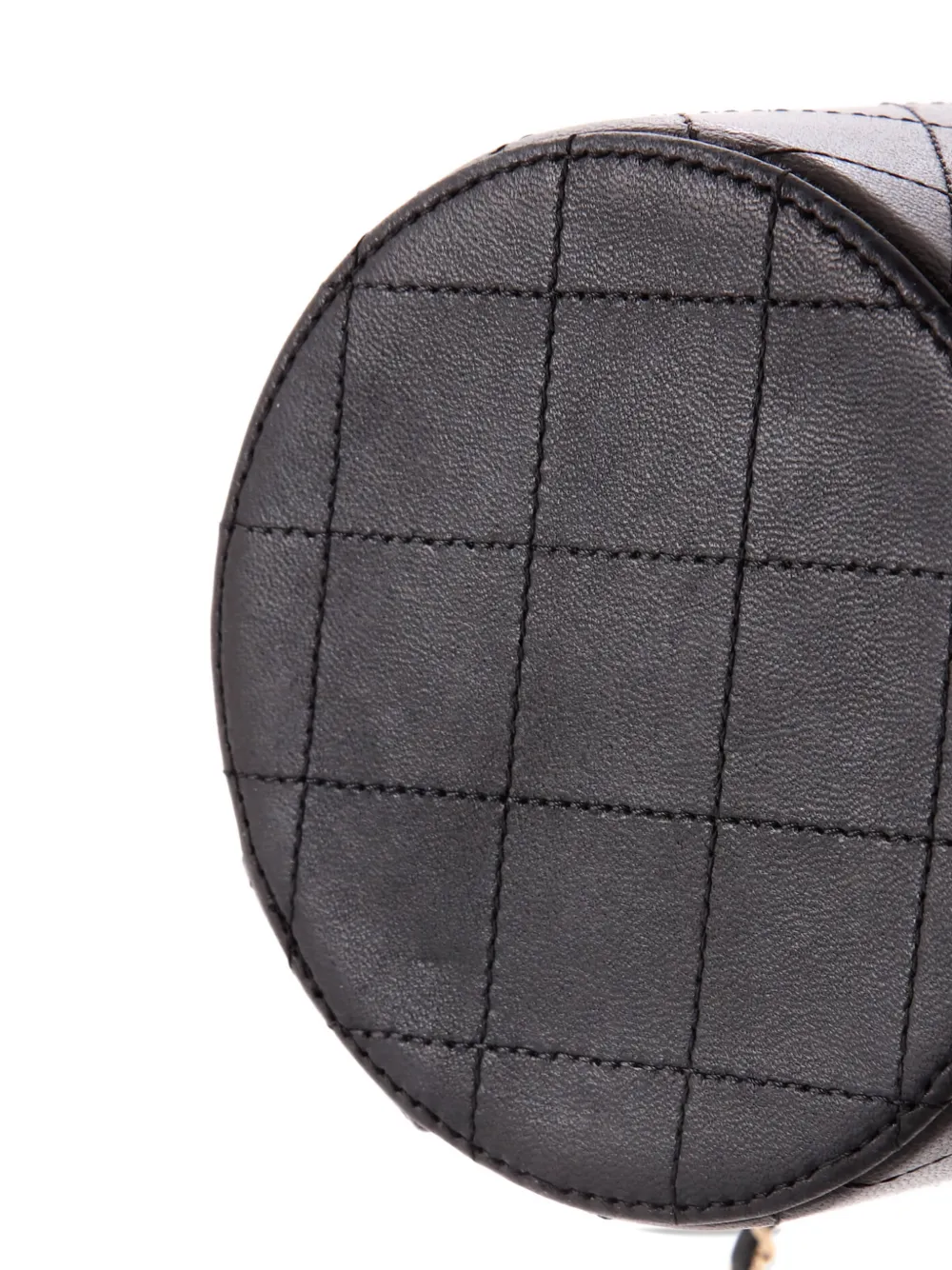 CHANEL Pre-owned Cc Round Vanity Case With Chain Quilted Lambskin Mini Clutch Bag In Black